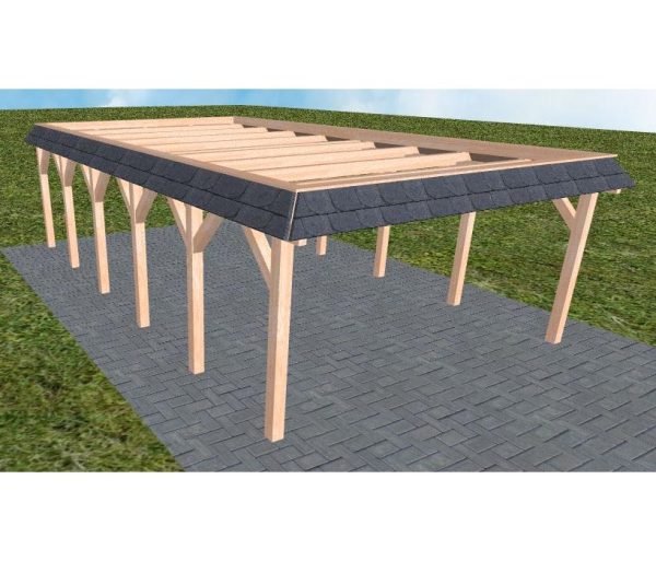 JODA Carport Glücksburg LO Natur Walmblende, Flachdach ohne Bedachung