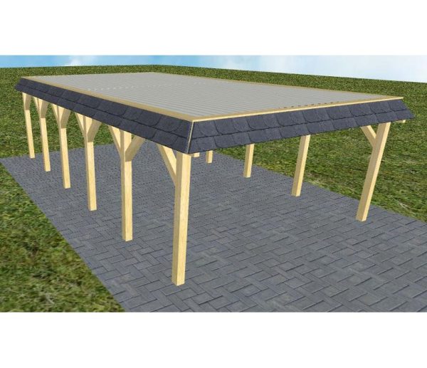 JODA Carport Glücksburg LT Classic Walmblende, Flachdach mit Stahl-Trapezplatten Antikondens
