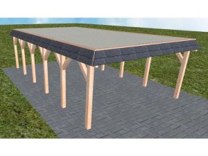 JODA Carport Glücksburg LT Natur Walmblende, Flachdach mit Stahl-Trapezplatten Antikondens