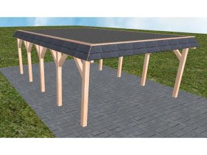 JODA Carport Glücksburg MF Natur Walmblende, Flachdach mit EPDM Folie