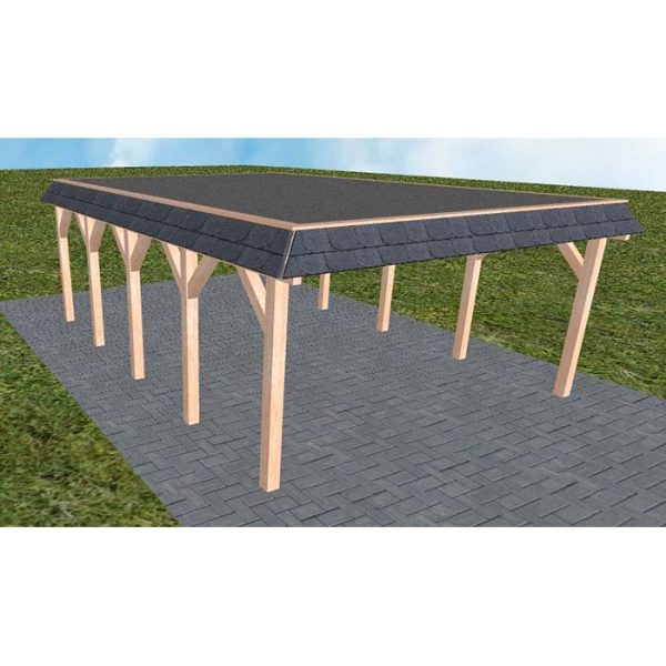 JODA Carport Glücksburg MF Natur Walmblende, Flachdach mit EPDM Folie