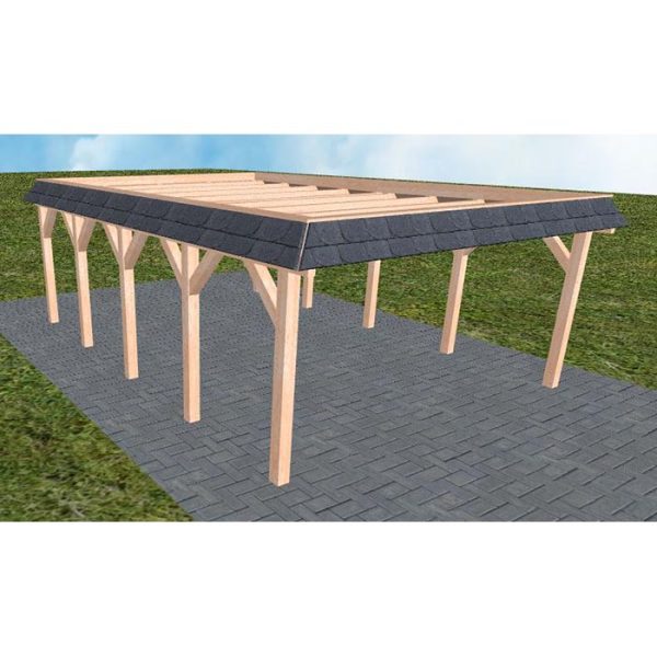 JODA Carport Glücksburg MO Natur Walmblende, Flachdach ohne Bedachung