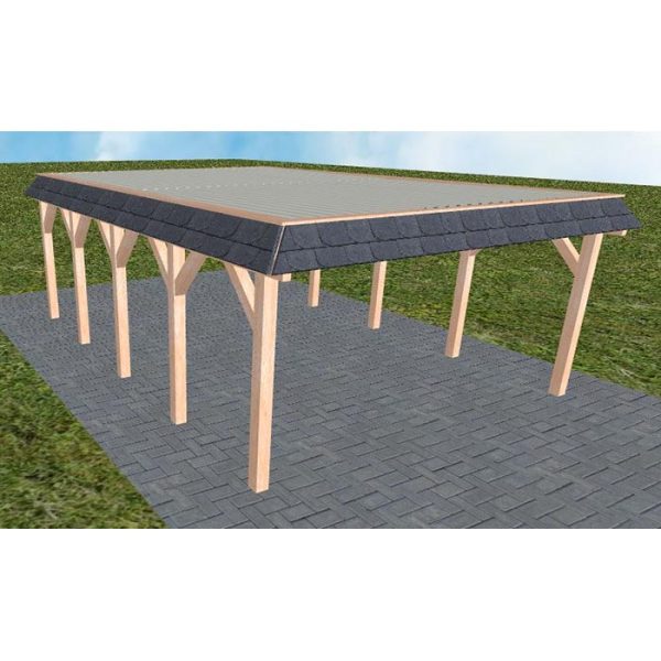 JODA Carport Glücksburg MT Natur Walmblende, Flachdach mit Stahl-Trapezplatten Antikondens