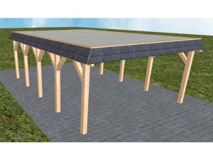 JODA Carport Glücksburg MT Perfect Walmblende, Flachdach mit Stahl-Trapezplatten Antikondens