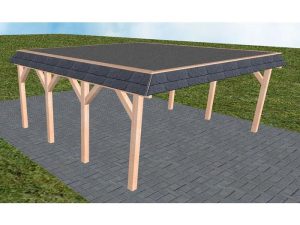 JODA Carport Grömitz KF Natur Walmblende, Flachdach mit EPDM Folie