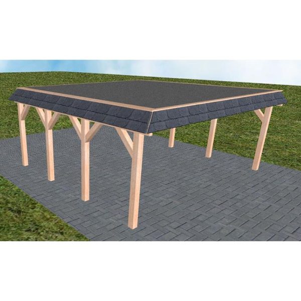 JODA Carport Grömitz KF Natur Walmblende, Flachdach mit EPDM Folie