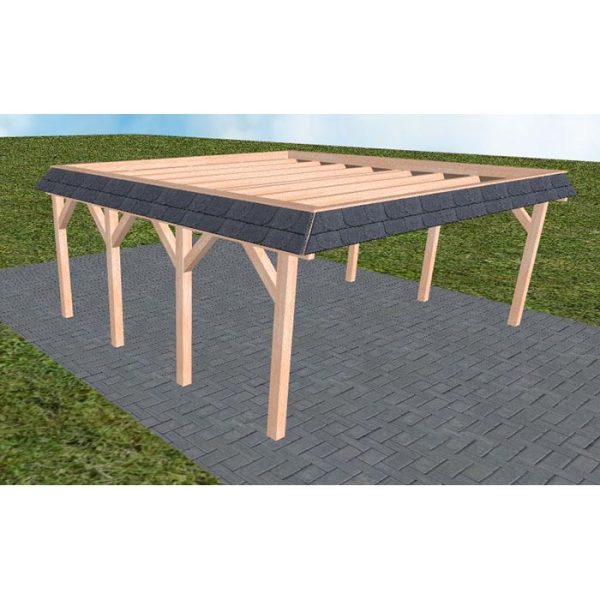JODA Carport Grömitz KO Natur Walmblende, Flachdach ohne Bedachung
