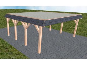 JODA Carport Grömitz KT Natur Walmblende, Flachdach mit Stahl-Trapezplatten Antikondens