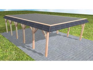 JODA Carport Grömitz LF Natur Walmblende, Flachdach mit EPDM Folie
