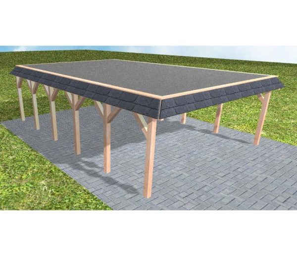 JODA Carport Grömitz LF Natur Walmblende, Flachdach mit EPDM Folie