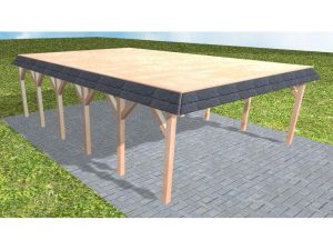 JODA Carport Grömitz LG Natur Walmblende, Flachdach vorb.f. Gründach