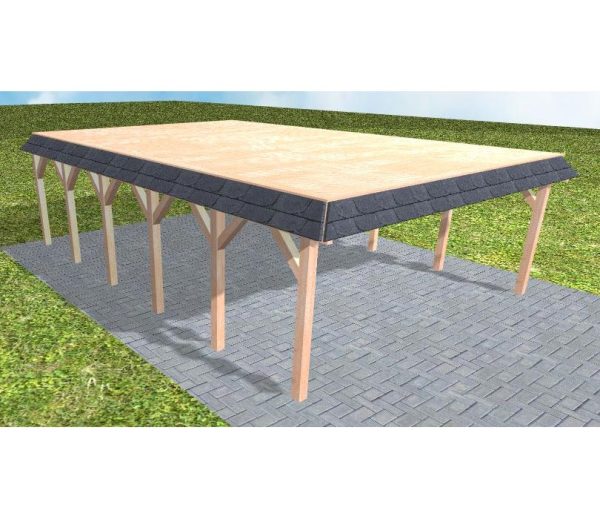 JODA Carport Grömitz LG Natur Walmblende, Flachdach vorb.f. Gründach