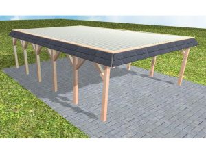 JODA Carport Grömitz LT Natur Walmblende, Flachdach Neu: mit Stahl-Trapezplatten Antikondens