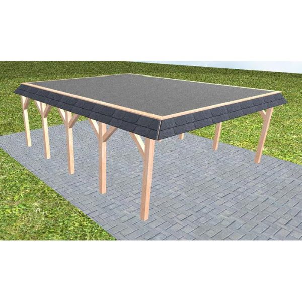 JODA Carport Grömitz MF Natur Walmblende, Flachdach mit EPDM Folie