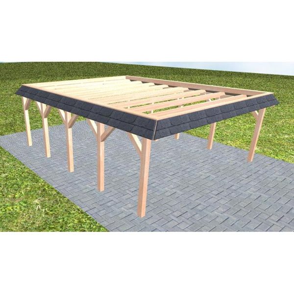 JODA Carport Grömitz MO Natur Walmblende, Flachdach ohne Bedachung