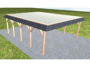 JODA Carport Grömitz MT Natur Walmblende, Flachdach mit Stahl-Trapezplatten Antikondens