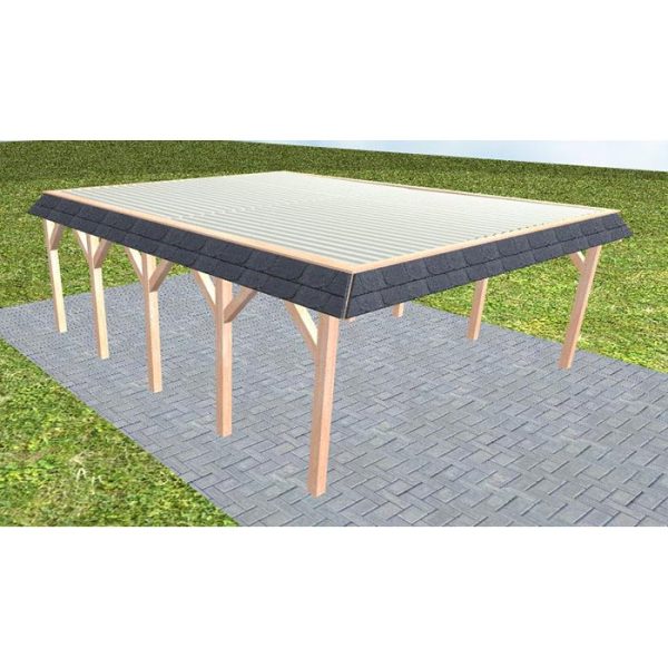 JODA Carport Grömitz MT Natur Walmblende, Flachdach mit Stahl-Trapezplatten Antikondens