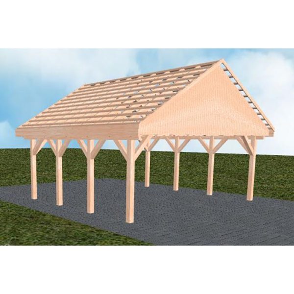 JODA Carport Mölln KO Natur Satteldach, ohne Rinne, ohne Pfannen