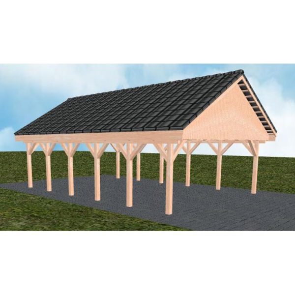 JODA Carport Mölln LD Natur Satteldach, incl. Pfannen und Rinne