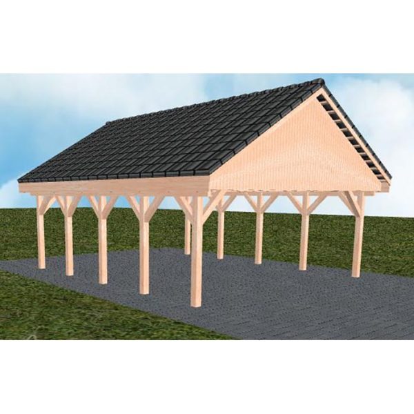 JODA Carport Mölln MD Natur Satteldach, incl. Pfannen und Rinne