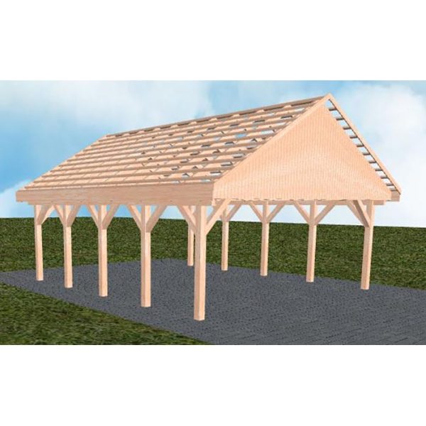 JODA Carport Mölln MO Natur Satteldach, ohne Rinne, ohne Pfannen