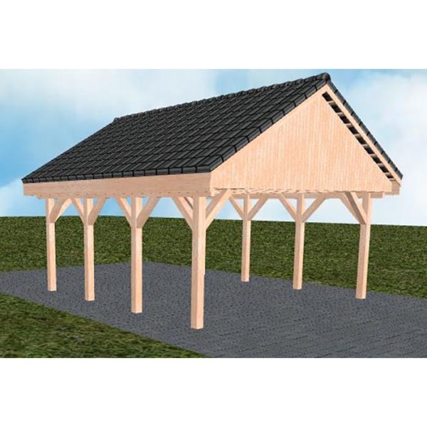 JODA Carport Minden KD Natur Satteldach, incl. Pfannen und Rinne