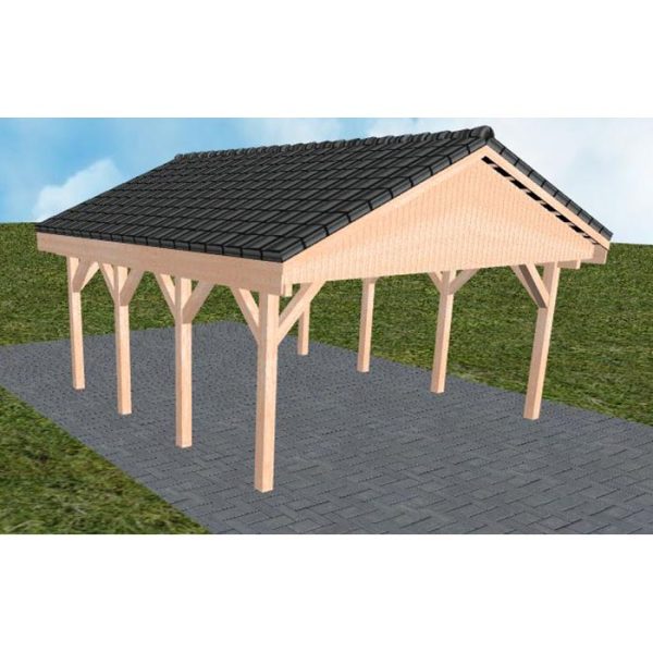 JODA Carport Walsrode KD Natur Satteldach, incl. Pfannen und Rinne