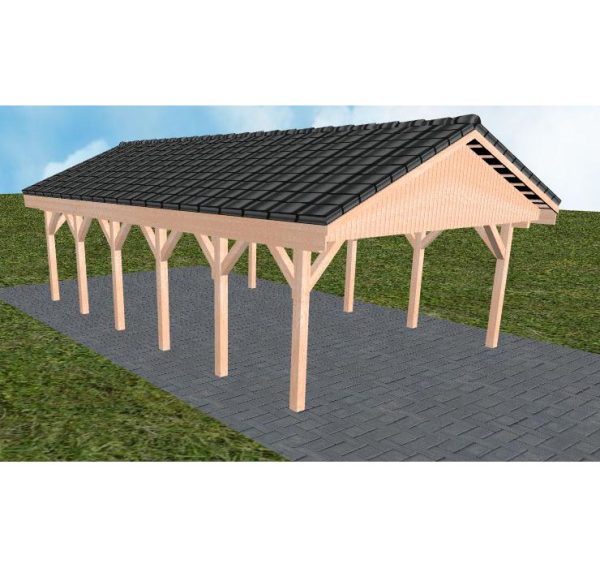 JODA Carport Walsrode LD Natur Satteldach, incl. Pfannen und Rinne