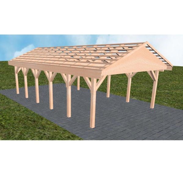 JODA Carport Walsrode LO Natur Satteldach, ohne Rinne, ohne Pfannen