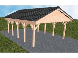 JODA Carport Walsrode MD Natur Satteldach, incl. Pfannen und Rinne