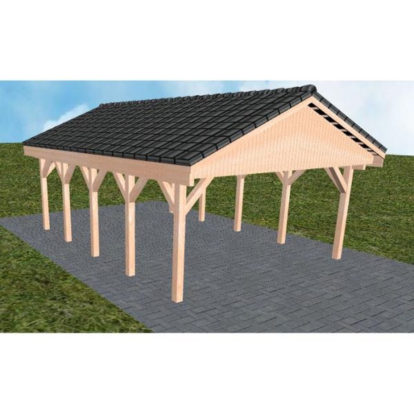 JODA Carport Walsrode MD Natur Satteldach, incl. Pfannen und Rinne