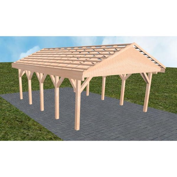 JODA Carport Walsrode MO Natur Satteldach, ohne Rinne, ohne Pfannen