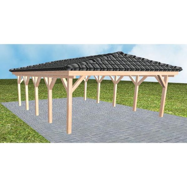JODA Carport Keitum MD Natur incl. Pfannen und Rinne