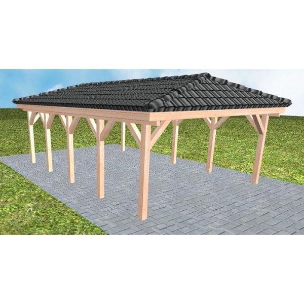 JODA Carport Kiel MD Natur incl. Pfannen und Rinne