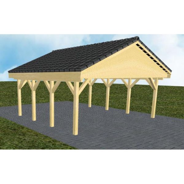 JODA Carport Würzburg KD Classic Satteldach, incl. Pfannen und Rinne