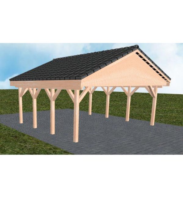 JODA Carport Würzburg KD Natur Satteldach, incl. Pfannen und Rinne