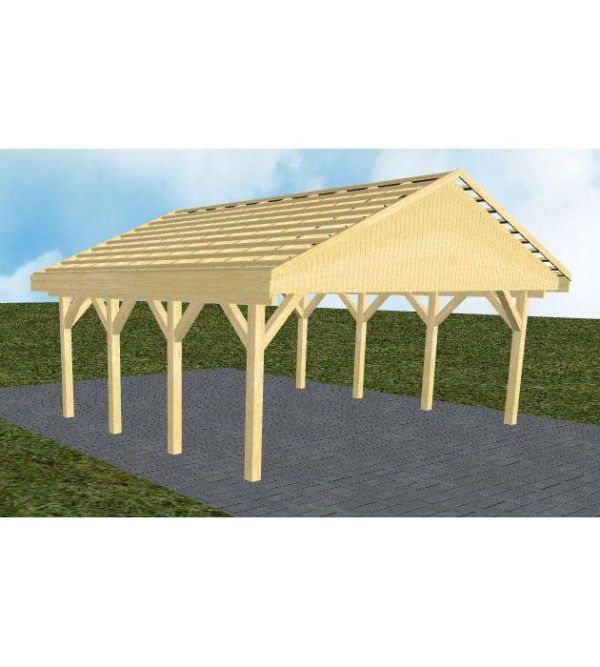 JODA Carport Würzburg KO Classic Satteldach, ohne Rinne, ohne Pfannen