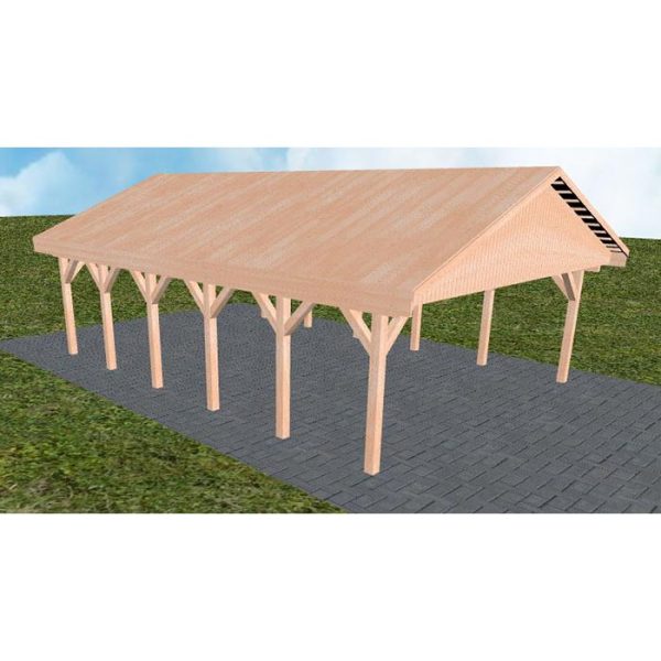 JODA Carport Würzburg LG Natur Satteldach, vorb.f. Gründach