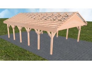 JODA Carport Würzburg LO Natur Satteldach, ohne Rinne, ohne Pfannen