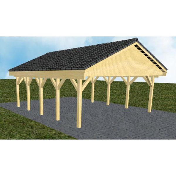 JODA Carport Würzburg MD Classic Satteldach, incl. Pfannen und Rinne
