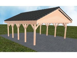 JODA Carport Würzburg MD Natur Satteldach, incl. Pfannen und Rinne