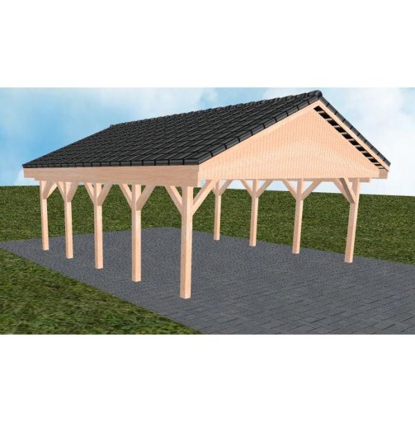 JODA Carport Würzburg MD Natur Satteldach, incl. Pfannen und Rinne
