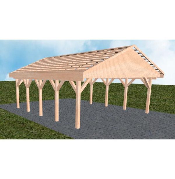 JODA Carport Würzburg MO Natur Satteldach, ohne Rinne, ohne Pfannen