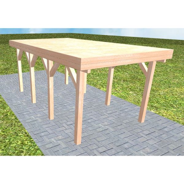 JODA Carport Bergen KG Natur Holzblende, Flachdach vorb.f. Gründach