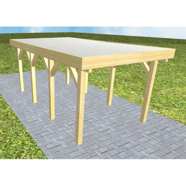 JODA Carport Bergen KT Classic Holzblende, Flachdach mit Stahl-Trapezplatten Antikondens