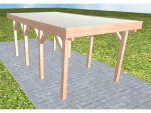 JODA Carport Bergen KT Natur Holzblende, Flachdach mit Stahl-Trapezplatten Antikondens