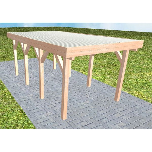 JODA Carport Bergen KT Natur Holzblende, Flachdach mit Stahl-Trapezplatten Antikondens