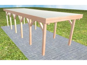 JODA Carport Bergen LT Natur Holzblende, Flachdach mit Stahl-Trapezplatten Antikondens