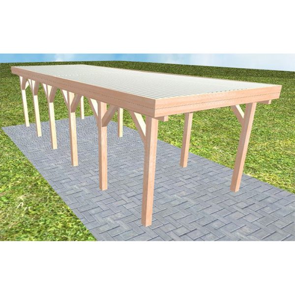 JODA Carport Bergen LT Natur Holzblende, Flachdach mit Stahl-Trapezplatten Antikondens