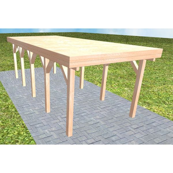 JODA Carport Bergen MG Natur Holzblende, Flachdach vorb.f. Gründach